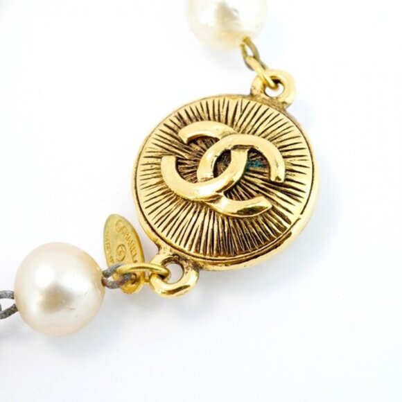 #56 - Authentic Chanel Necklace Coco Mark Circle Gold-Plated Fake Pearl Necklace - Picture 10 of 11